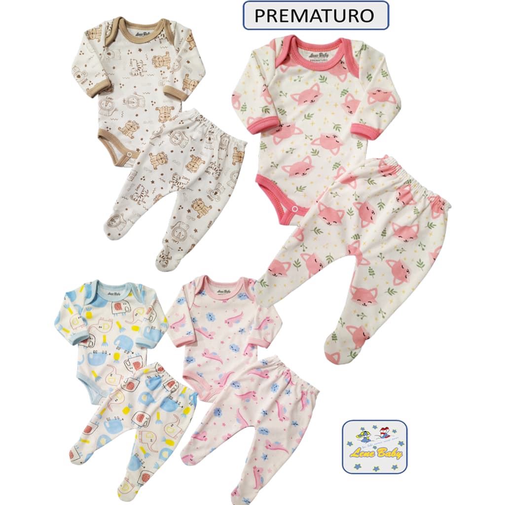 Conjunto Body Manga Longa e Culote Com Pé  para Bebe  Prematuro e Boneca Reborn Lene Baby
