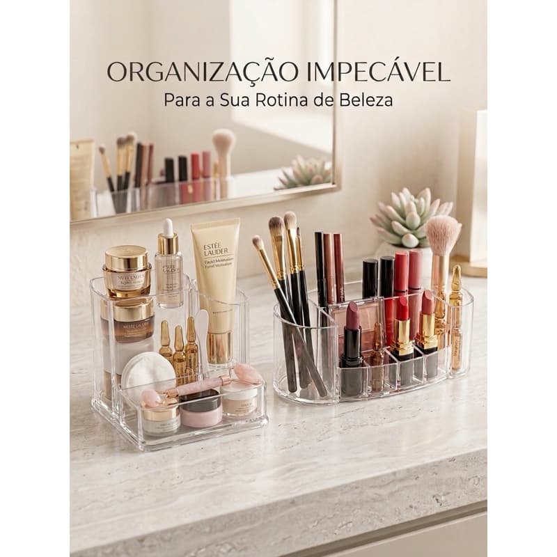 Kit Organizador de Maquiagem e Cosméticos Acrílico 2 Peças | Porta Maquiagem Transparente