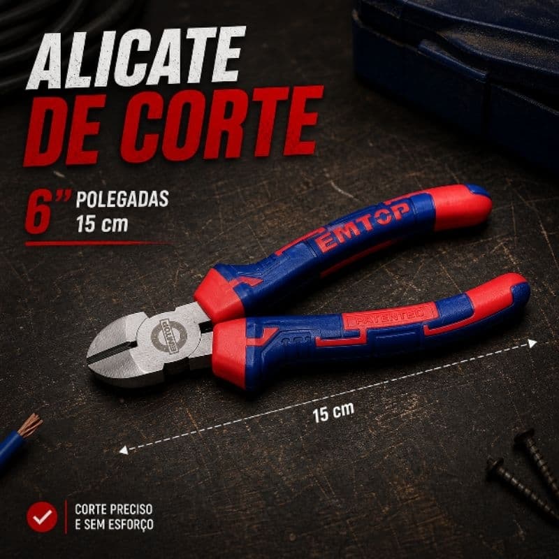 Alicate de Corte Lateral para Fios e Cabos 6" Aço Carbono EMTOP