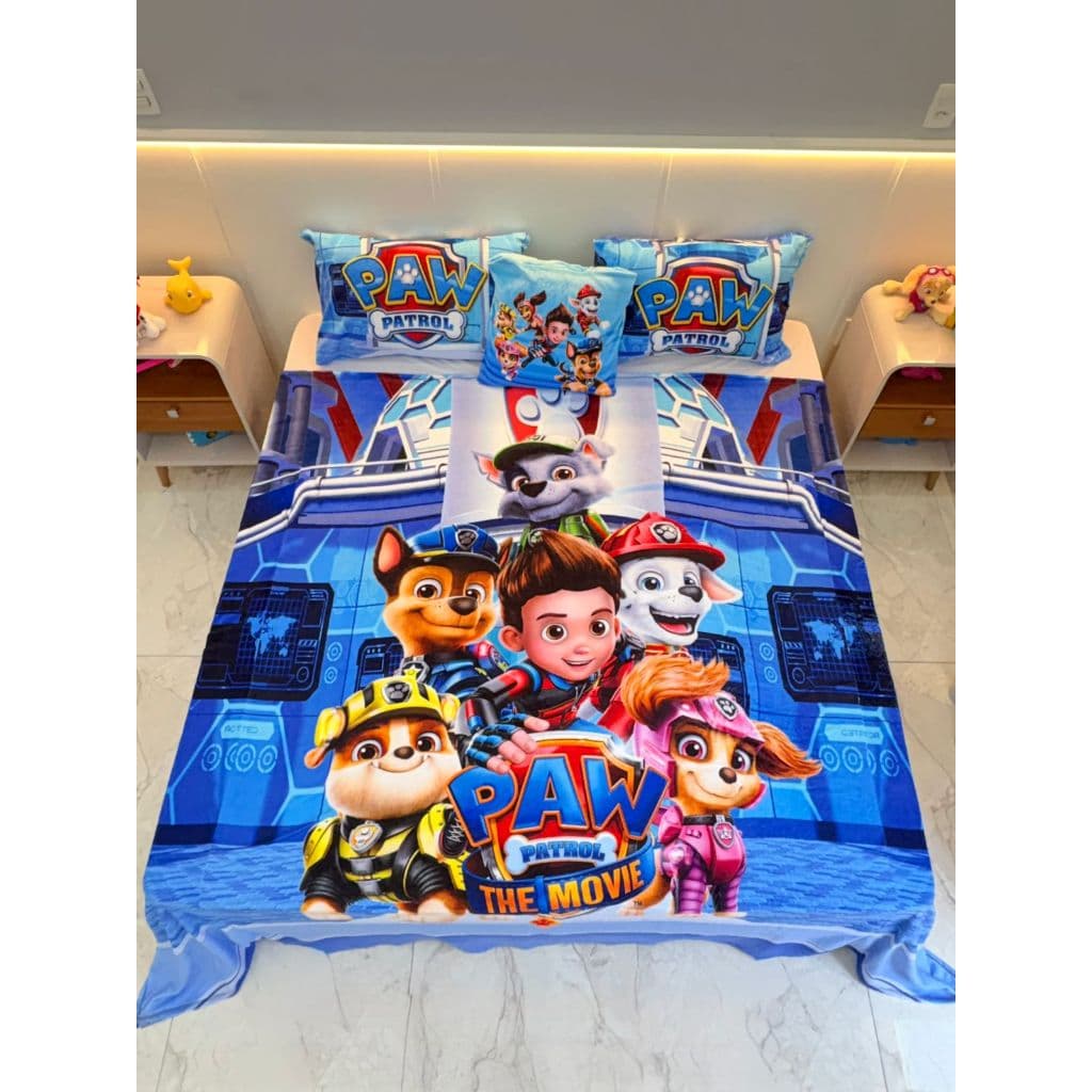 Manta Cobertor Patrulha Canina Casal Kit 4pçs Fleece Flanel Decoração Cama Infantil Fronha Capa Almofada, Extra Macio