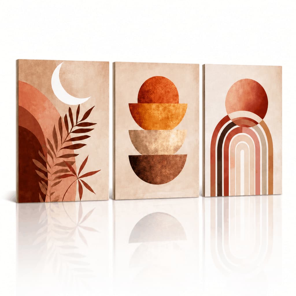 Kit 3 Quadros Decorativos Abstratos Boho Terracota MDF Sala Quarto Sem Moldura