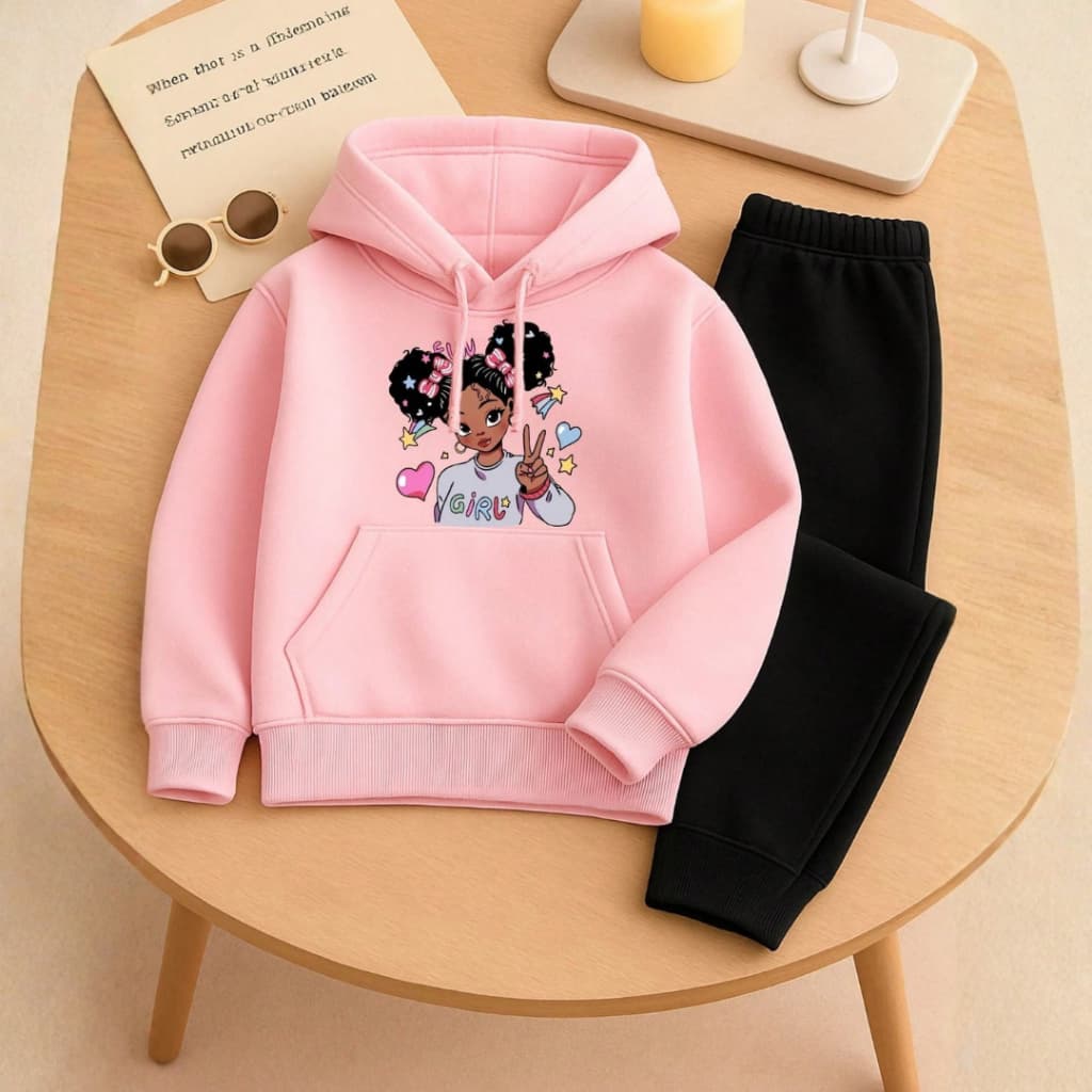 Conjunto Casaco + Calça Moletom Infantil 4 a 12 Anos Rosa Peluciado 3 Cabos Forrado