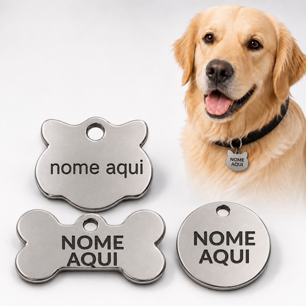 Tag Identificação Pra Coleira Pet Aço Inox Personalizada Com Nome Cachorro Gato