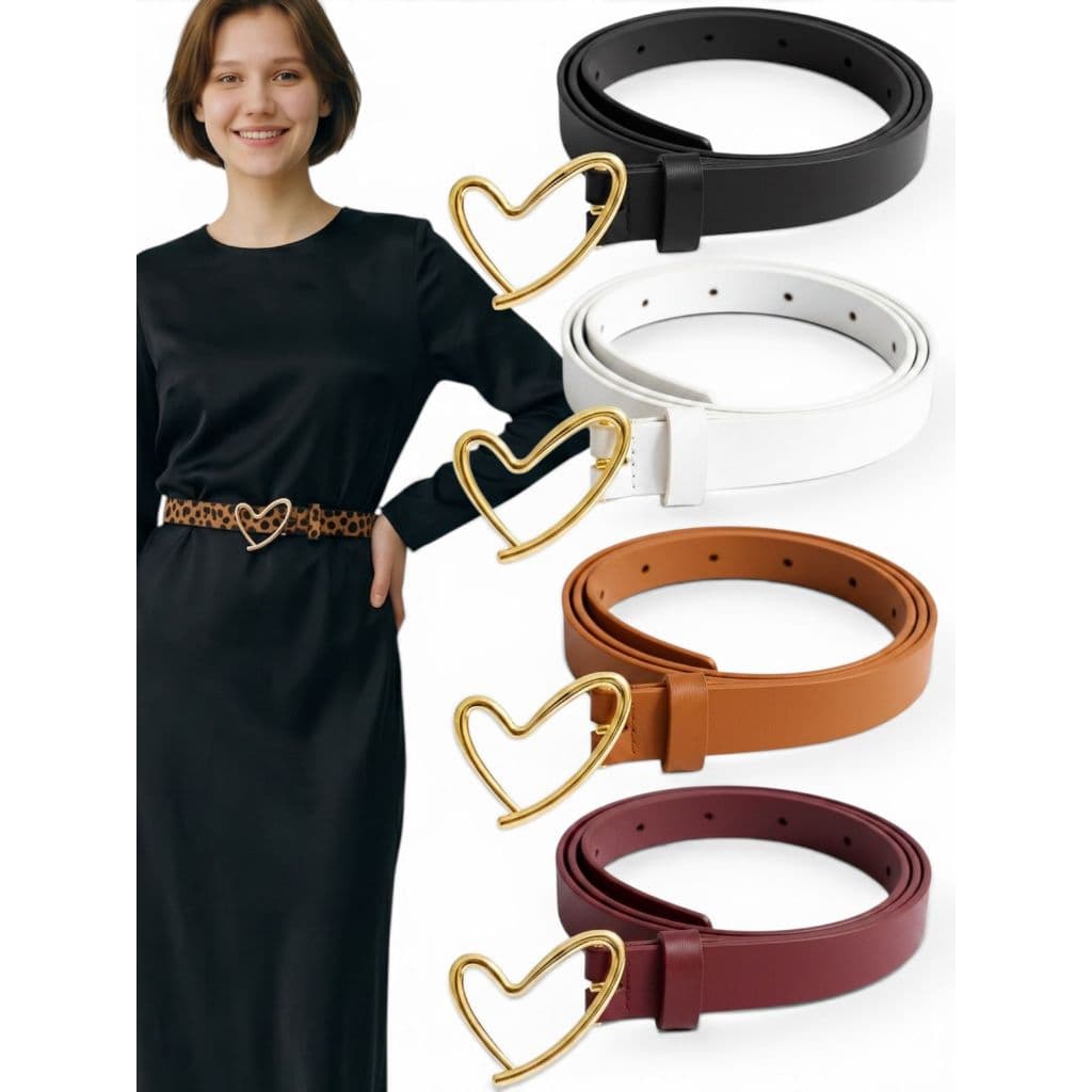 Kit4 Cinto Feminino Da Moda Fashion 1,5cm Fino Elegante Ajustável Básico Fivela Coração - Cristiane