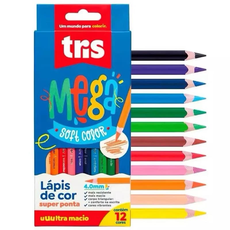 Lápis De Cor Mega Soft Color - 12 Cores - Tris