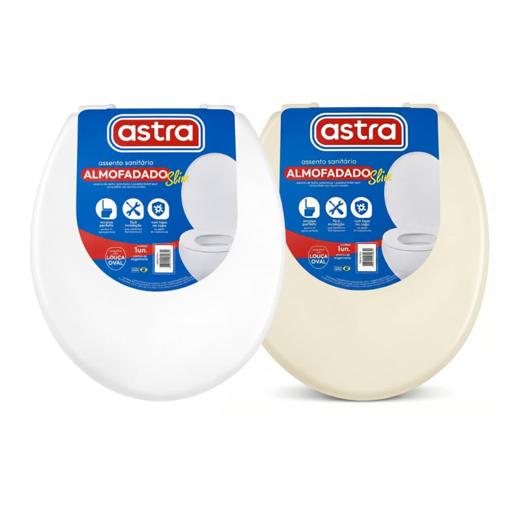 Assento Sanitario Confortavel Tampa Vaso Liso Almofadado Oval Branco Bege Slim Astra
