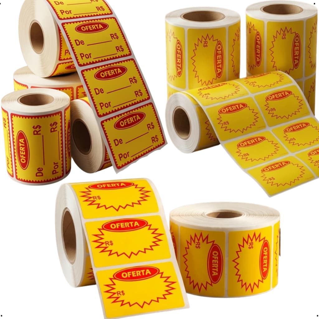 Etiqueta Adesiva de Oferta Splash para preço - "R" - 60x40 OU 50X30mm amarela promoção 250/500/1000