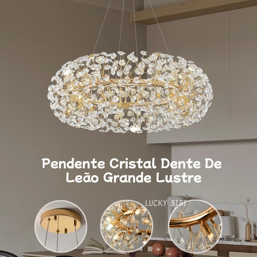 Dourado Lustre Pendente Cristal Dente De Leão Grande Lustre，Luxo Fogo de Artifício Pendente，decoração sala luxo，luminári