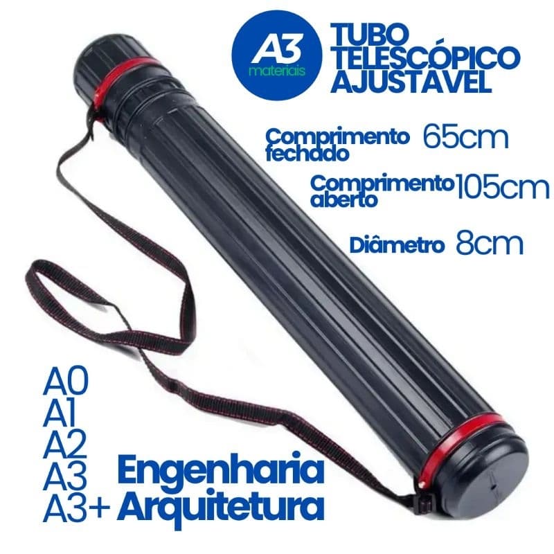 Tubo Telescópico Porta Mapas E Projetos Ajustável A3 A2 A1 A0 8x65x105cm Desenho Técnico Arquitetura