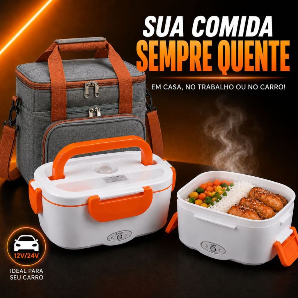 Lancheira Elétrica Marmita Veicular Bivolt Portátil Uber Taxi Caminhão Trabalho 110v 220v 12v 24v