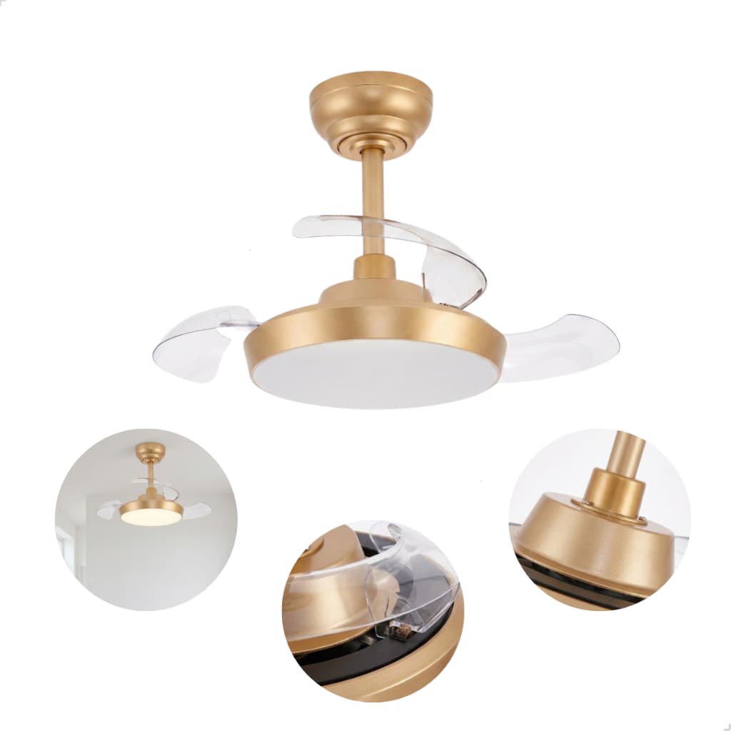 Ventilador De Teto Led Pas Retrátil 28w C/ Controle 6 Velocidades Moderno Dourado Bivolt