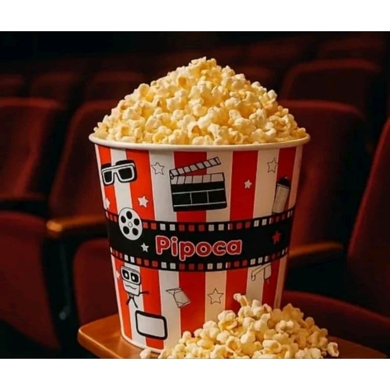 Balde de Pipoca Reutilizável Estampa Retrô Claquete e Filme
