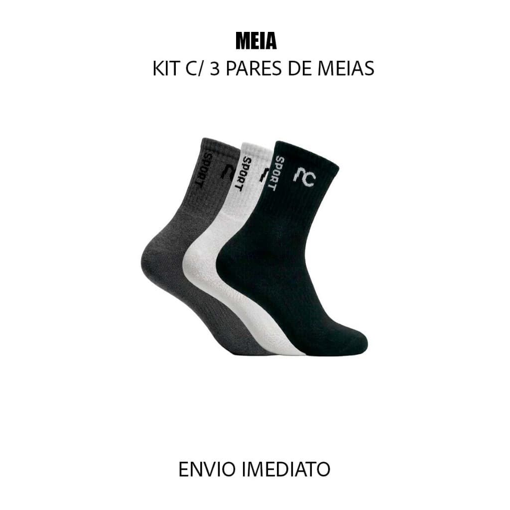 Kit 3 meias cano longo canelada marca AC originais