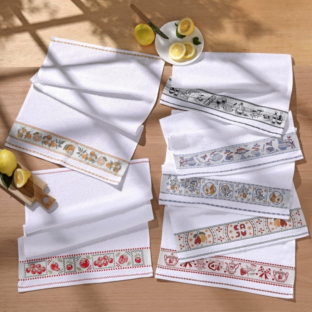 Kit 1,3 E 5 Panos de Prato Dohler Guardanapo Atoalhado Estampas Variadas de Alta Absorção e Qualidade 45x70cm