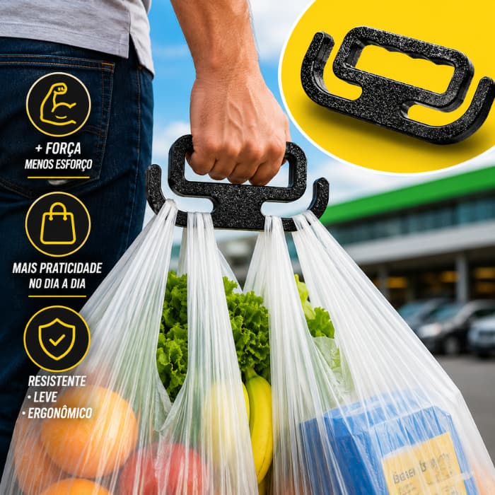 Suporte Alça Carrega Sacolas Ergonômico Até 25kg Resistente para Mercado e Feira