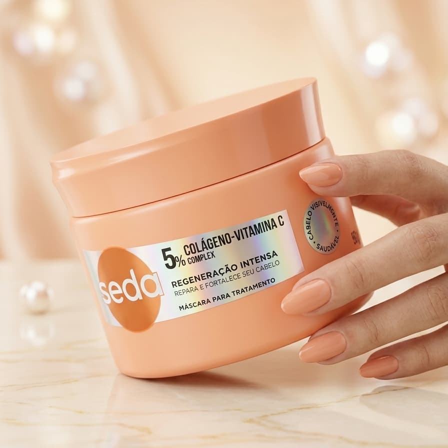 Máscara Seda Colágeno Vitamina C 300g Cuidado Profundo Cabelos Danificados