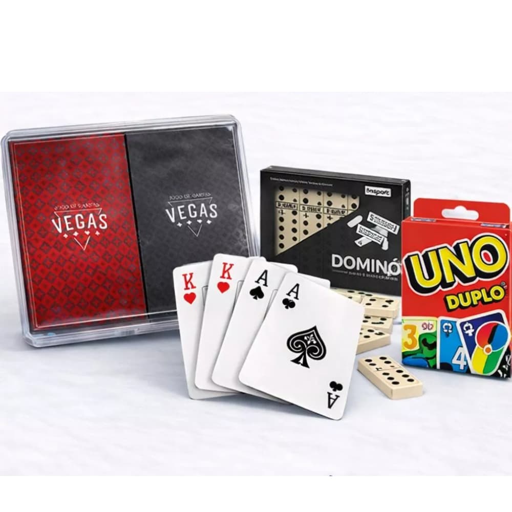 Jogos de Mesa Kit ou Unitario - Dominó Profissional  UNO Duplo 2 Baralhos Duplo Vegas Diverão garantida Kit ou Separado