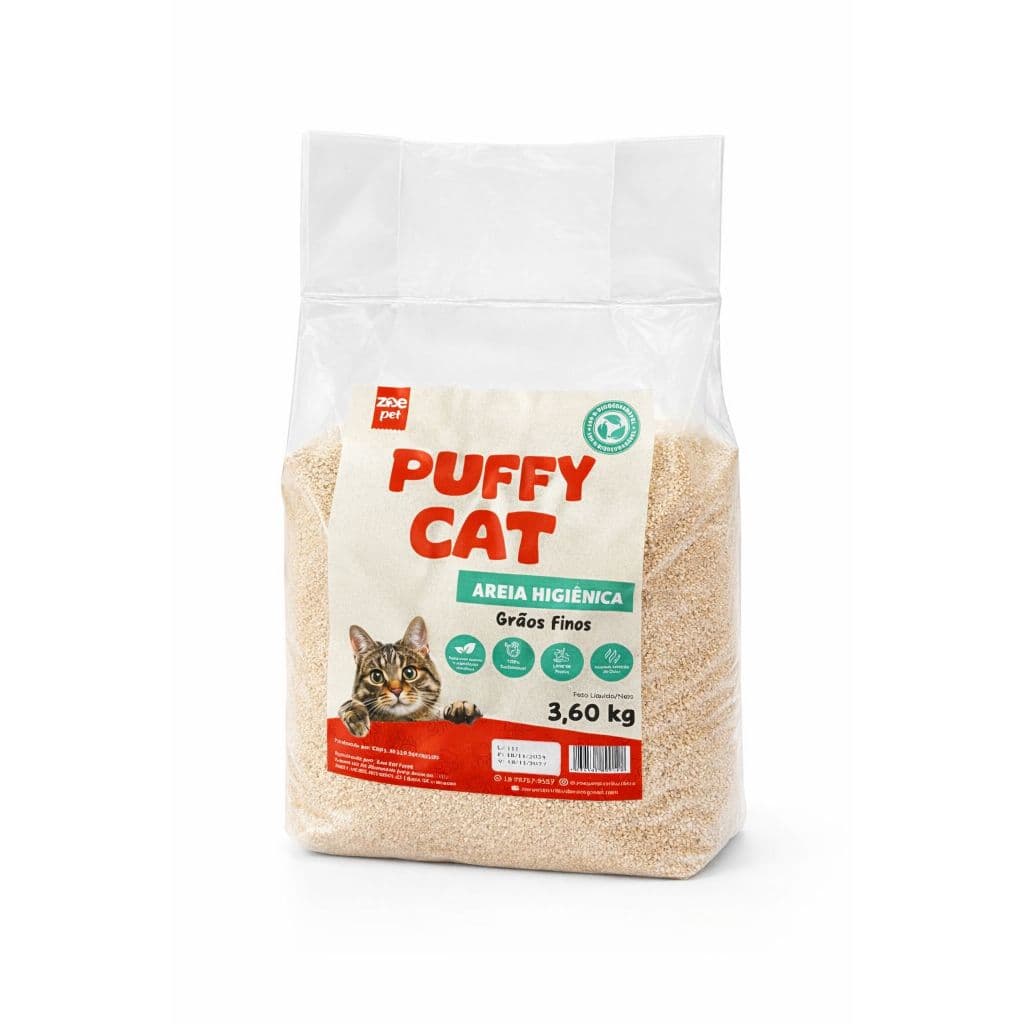 Areia Higiênica para Gatos Grãos Finos de Mandioca Puffy Cat