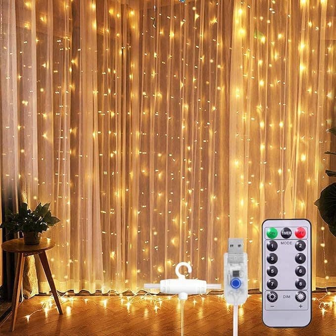 Cortina Luz de LED, 3 metros, 300 LEDs, À Prova D'Água, USB, Fio de Cobre, Cordão de Luz de Fada
