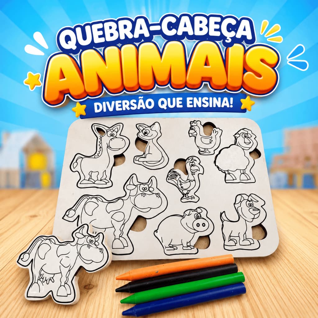 Quebra-Cabeça educativo Animais da Fazenda colorir, brinquedo, festa e aniversario kit 10