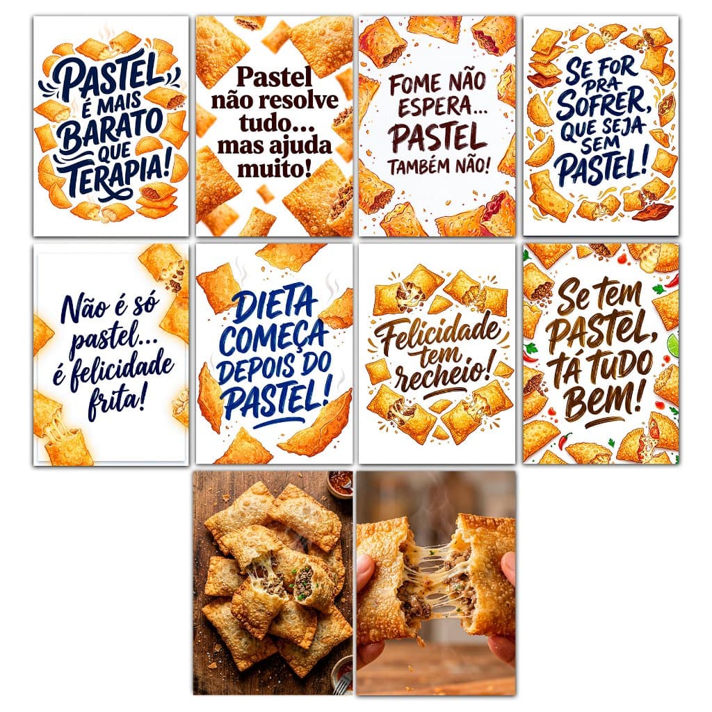Kit 10 Quadros Pastel Lanchonete Pastelaria Lanches Frases 14x20