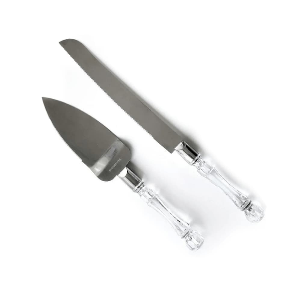 Kit Faca e Espátula para Bolo em Aço Inox com Cabo Acrílico