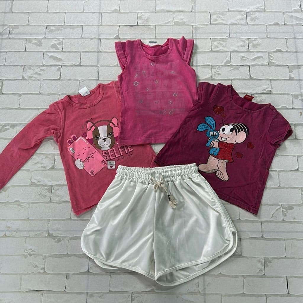 Kit Infantil 4 Peças Blusas e Short Menina Tam 4