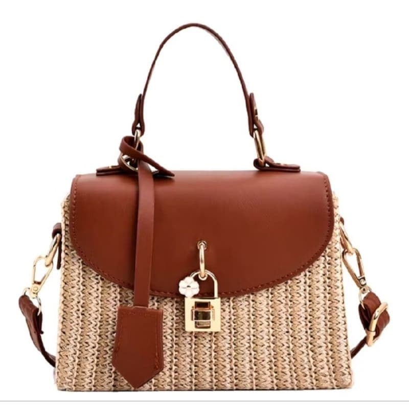 Bolsa Feminino Baú Palha Mão Alça Em Couro Transversal Tendência Luxo  Moda Paris.