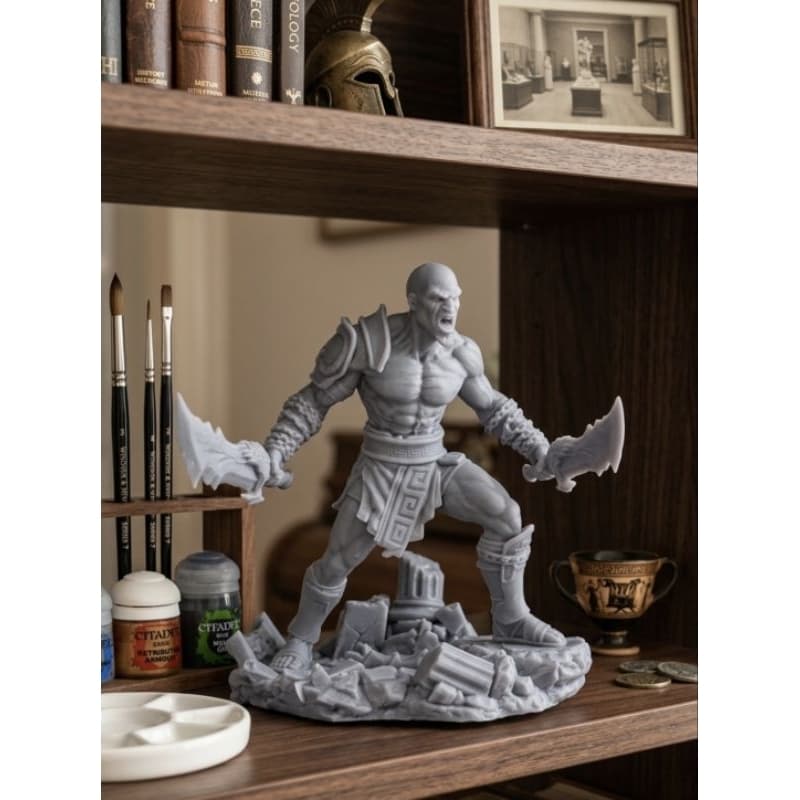 Boneco Colecionável Kratos God of War - Grande Lâmina do Caos Estatueta Estátua Action Figure de Resina