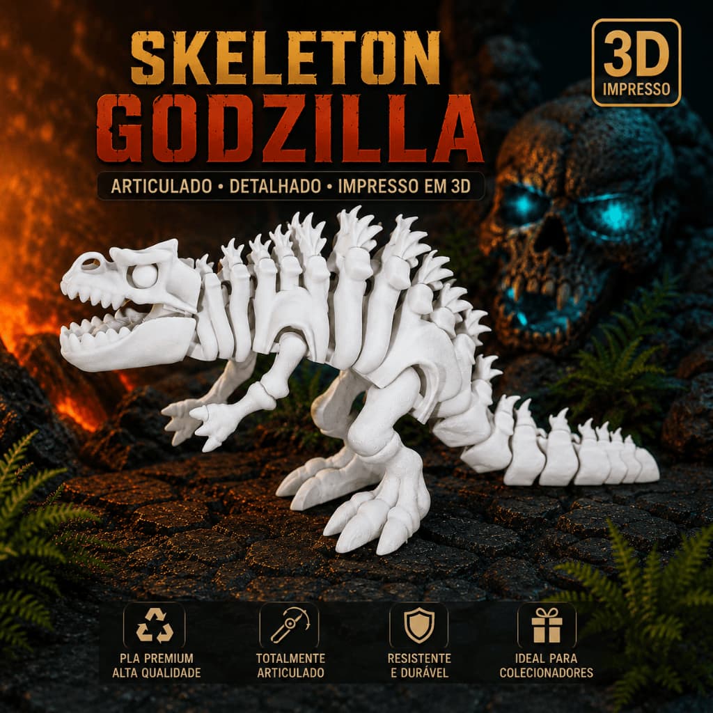 Boneco Skeleton Godzilla Articulado 3D Kaiju, miniatura detalhada com juntas móveis Brinquedo