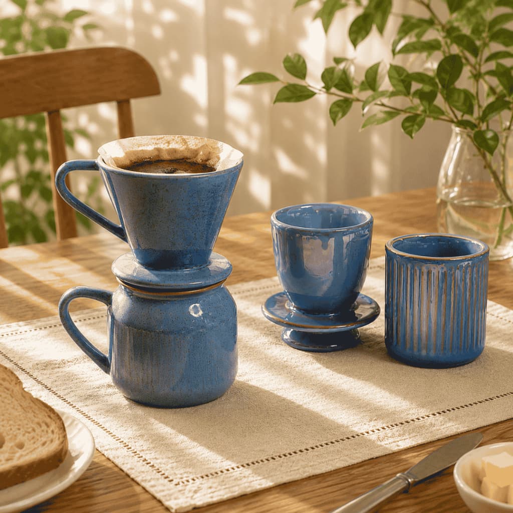 Kit Coador de Café e Manteigueira Francesa Cerâmica Louças Decoração Cafeterias Padarias