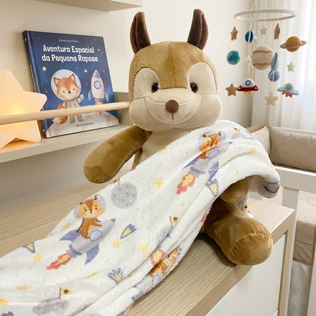 Manta de Bebê com Pelúcia Esquilo Menino Macio Fofinho Naninha Enxoval Infantil Quarto de Bebê Presente Maternidade