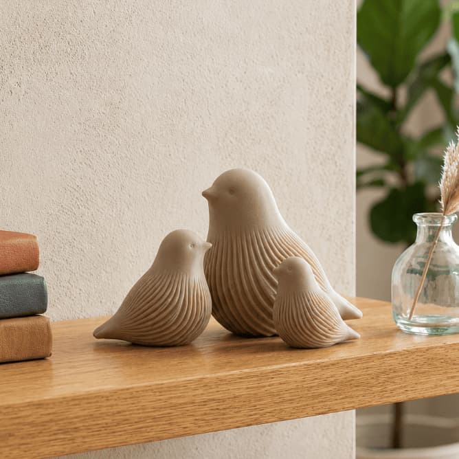 Passarinho Decorativo Sala e Escritório Premium - Escultura Moderna Clean Decoração - Kit com 3 ou Unitario