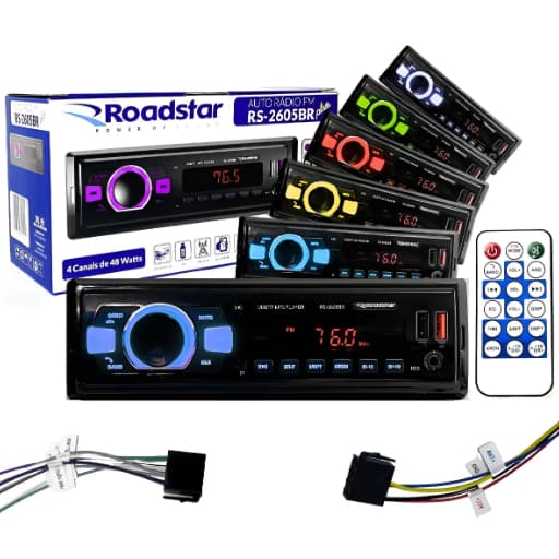 Rádio Roadstar 7 Cores Bluetooth Com 2 USB 4 Saídas de Som Forte Aparelho de Som Automotivo Carrega Celular Com Controle