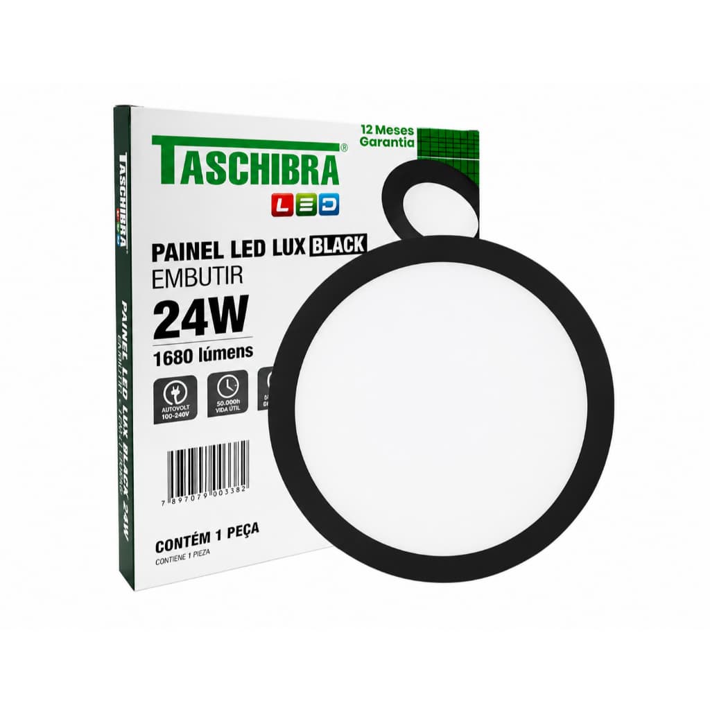 Luminaria Led Redonda 24w Painel De Embutir 3000k Taschibra 100-240v Preto