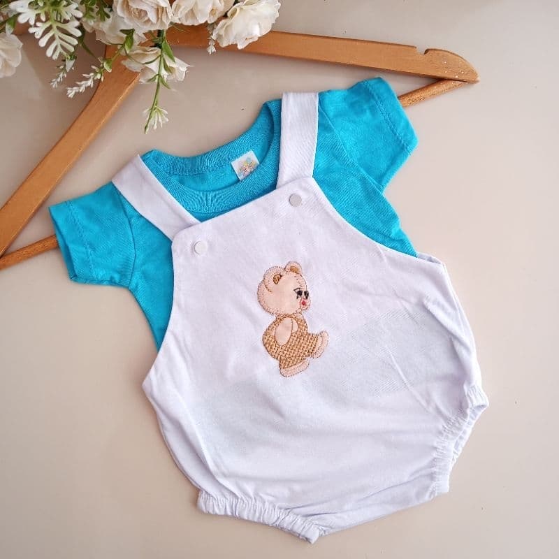 Macacão body bebê menino com blusa conjunto jardineira e blusa kit 2 peças