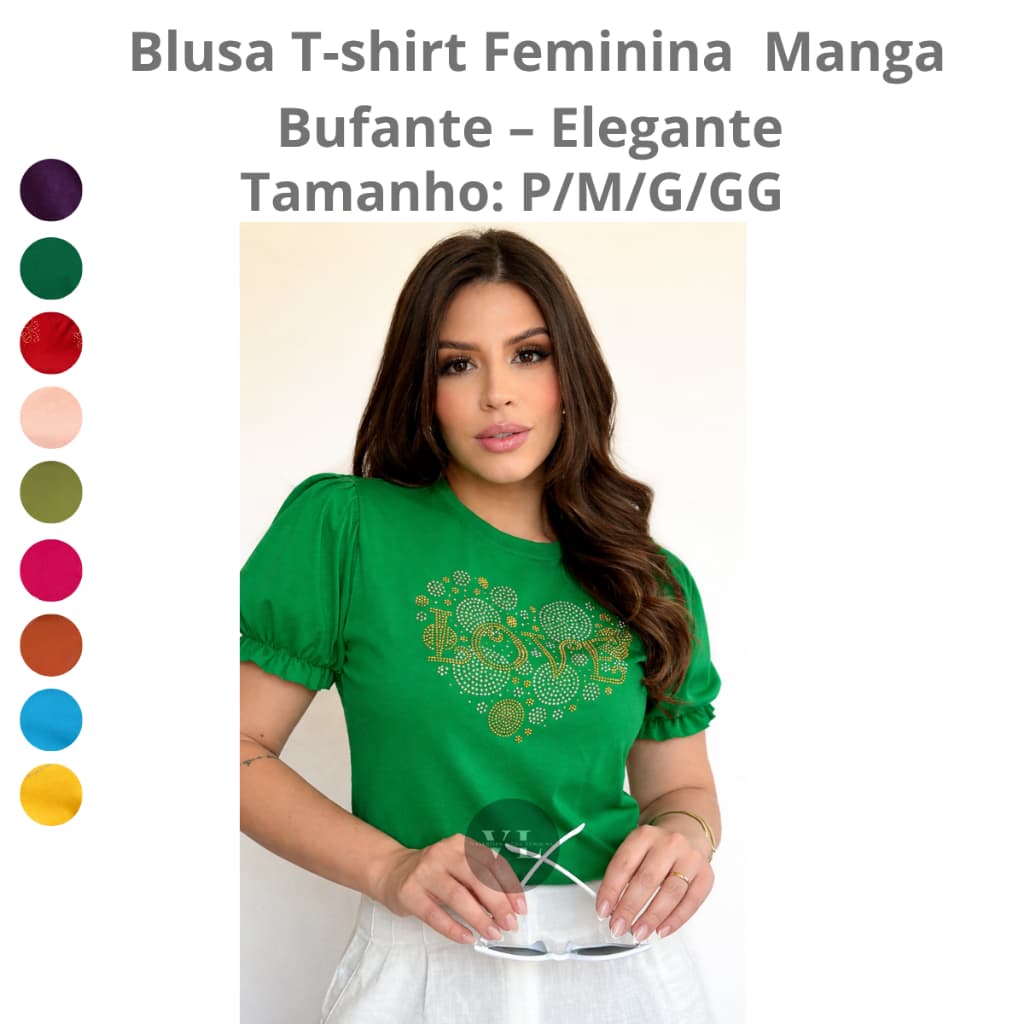 Blusa Feminina Casual Chic Estampa Coração Love Com Manga Bufante