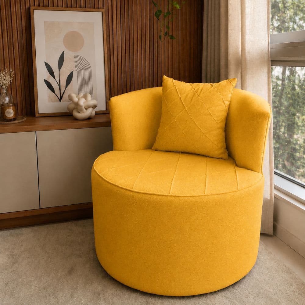 Poltrona Orgânica Namjoon Luxo Confortável Com Almofada Design Contemporâneo Suede Amarelo