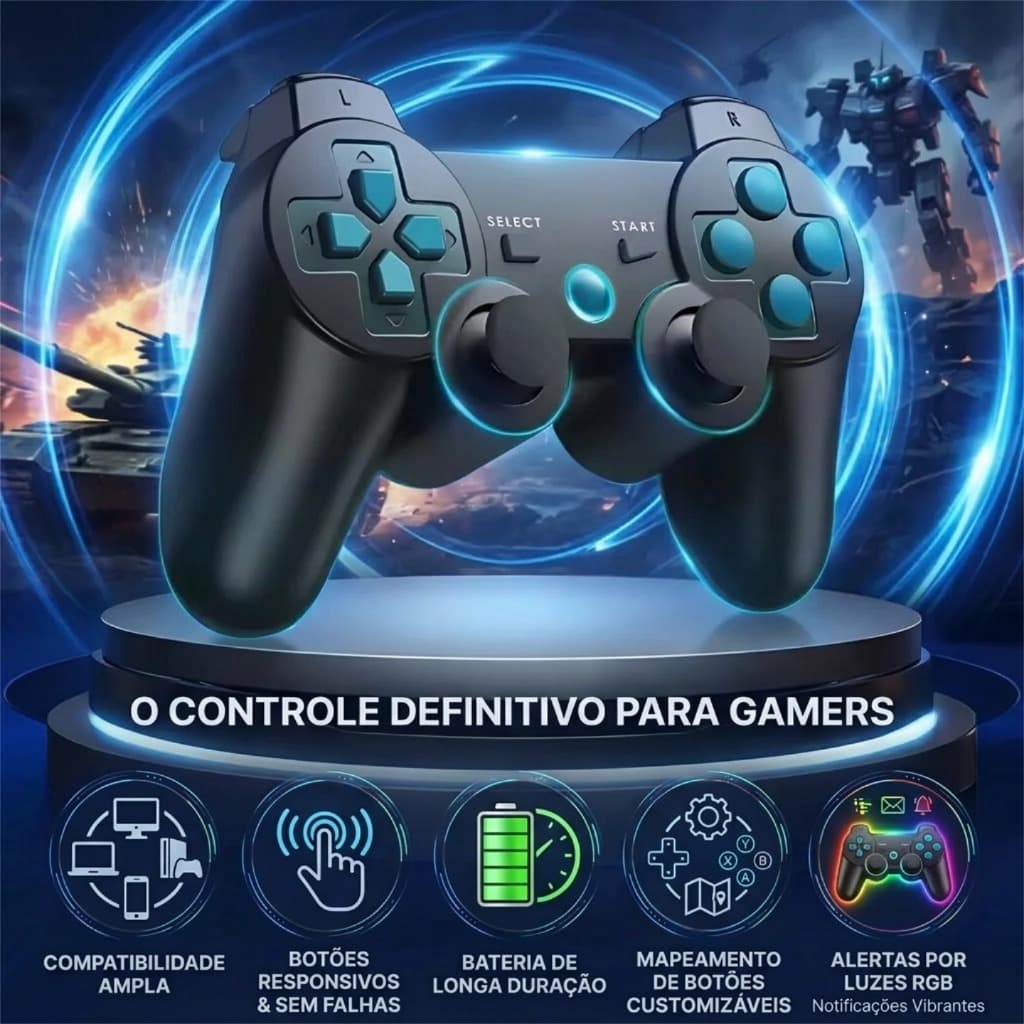 Kit 2 Controle Gamepad Sem Fio PS3 Playstation 3 Joystick Compatível Bluetooth USB TV/PC/Notebook/Computador-HY-04193