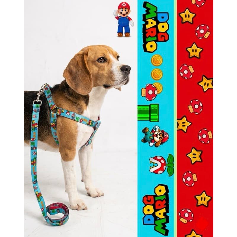 PEITORAL COM GUIA PARA CACHORROS CÃES ESTAMPA SUPER MÁRIO