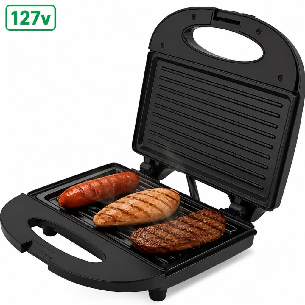 Sanduicheira e Grill Elétrico Kian 750 W – Preto | 2 em 1 | Chapas Antiaderentes | 127 V