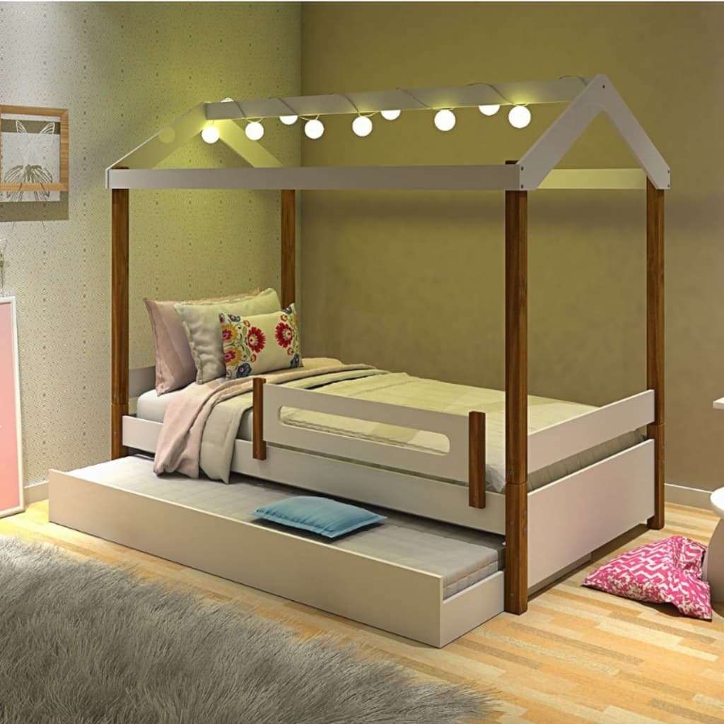 Cama Eliz Branca com Cama Auxiliar, LED e 2 Colchões - Divaloto
