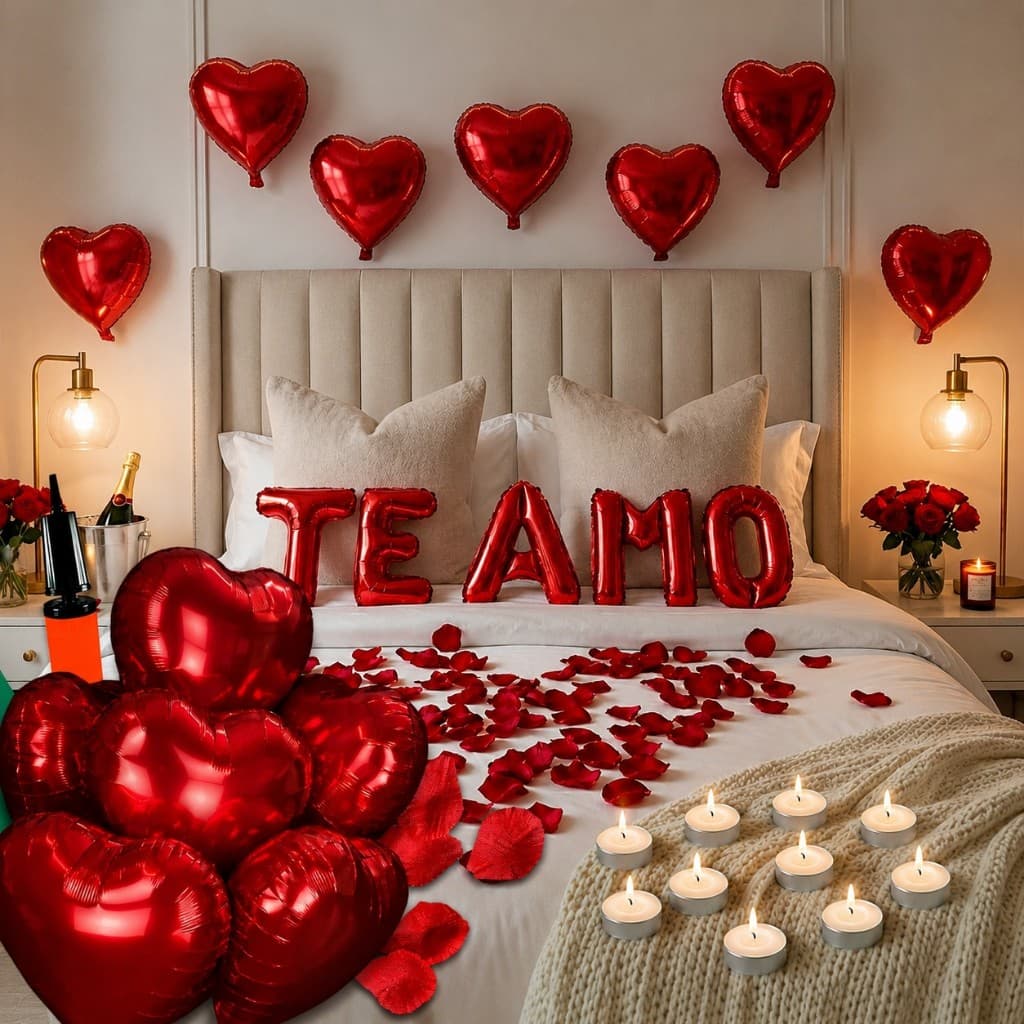Kit Romântico 300 Pétalas + 10 Velas + 6 Balões + Te Amo - Surpresa Dia Dos Namorados