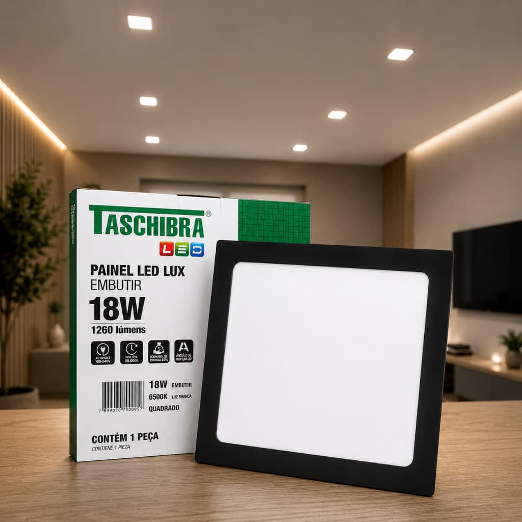 Lampada Led Painel Plafon Quadrado 18w Luz Branca 6500k Preto taschibra bivolt