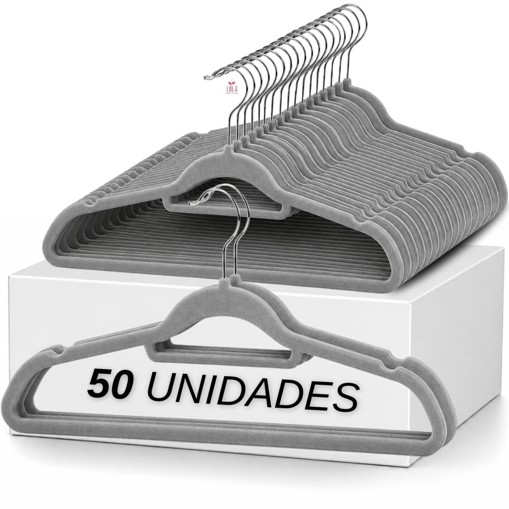 Cabide de Veludo Slim com Gravateiro 42cm Cinza 50 pecas
