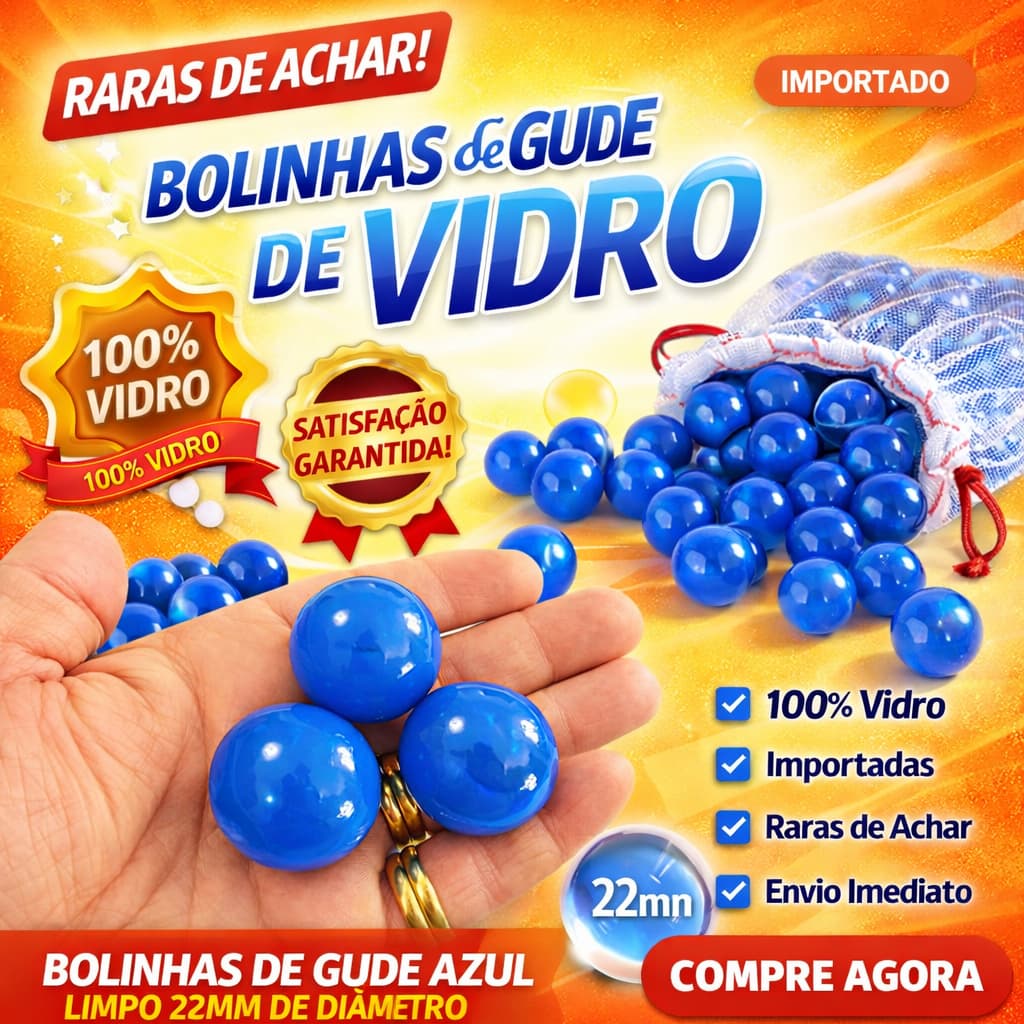 20 Bolão Gude Azul 25mm Bola Jogo Infantil Brincadeira Tradicional Clássico Kit Bolicões