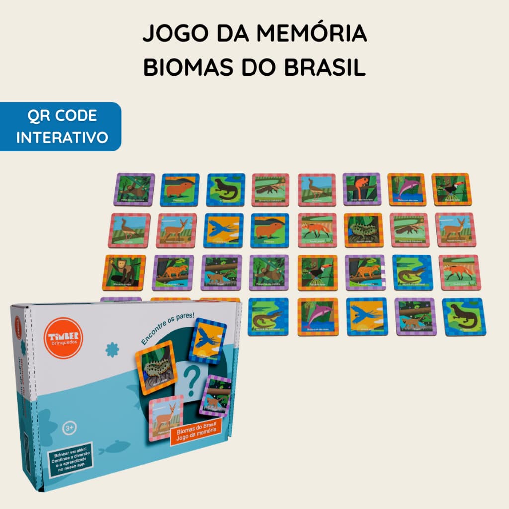 Jogo da Memória Biomas do Brasil 32 Peças | Animais Cerrado, Amazônia, Pantanal e Mata Atlântica