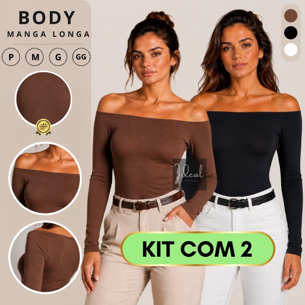 Kit 2 Body Ombro a Ombro Manga Comprida Longa Inverno Blusa Feminina Bory Ciganinha Tomara Que Caia