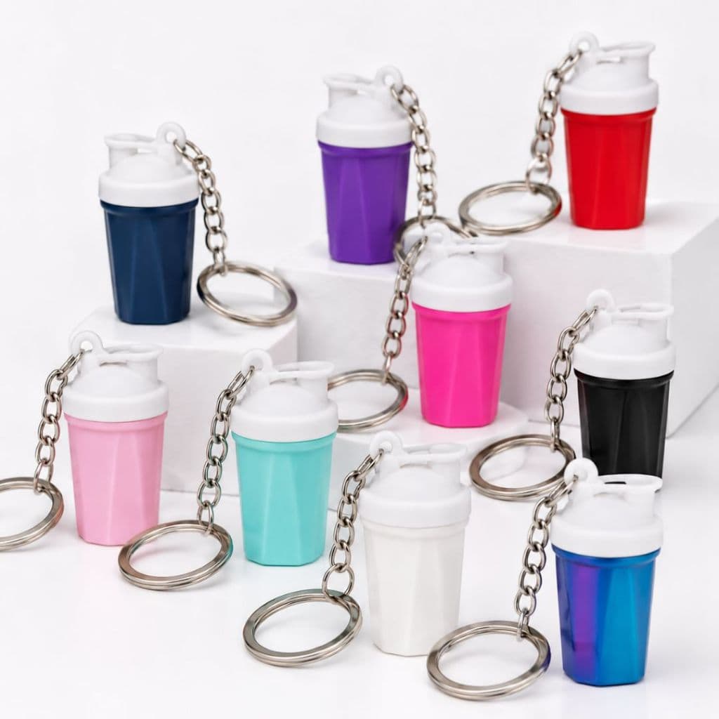 Chaveiro Copinho Porta Pílulas Vitaminas Mini Shaker Com Argola Fitness Geek Portátil