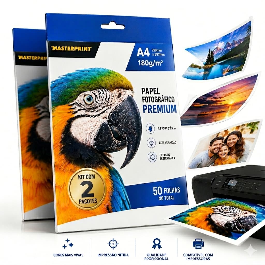 Papel Fotográfico A4 Glossy 180g 100 Folhas Masterprint